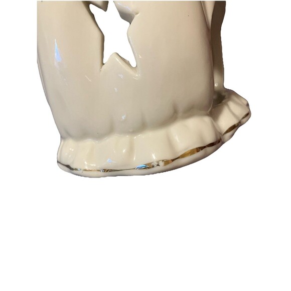 Christmas Caroling ceramic Angel Tea-light candle holder with stars gold trim 7’ - Picture 7 of 15